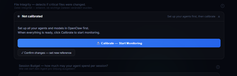 File Integrity Monitor — Not calibrated, click Calibrate to start