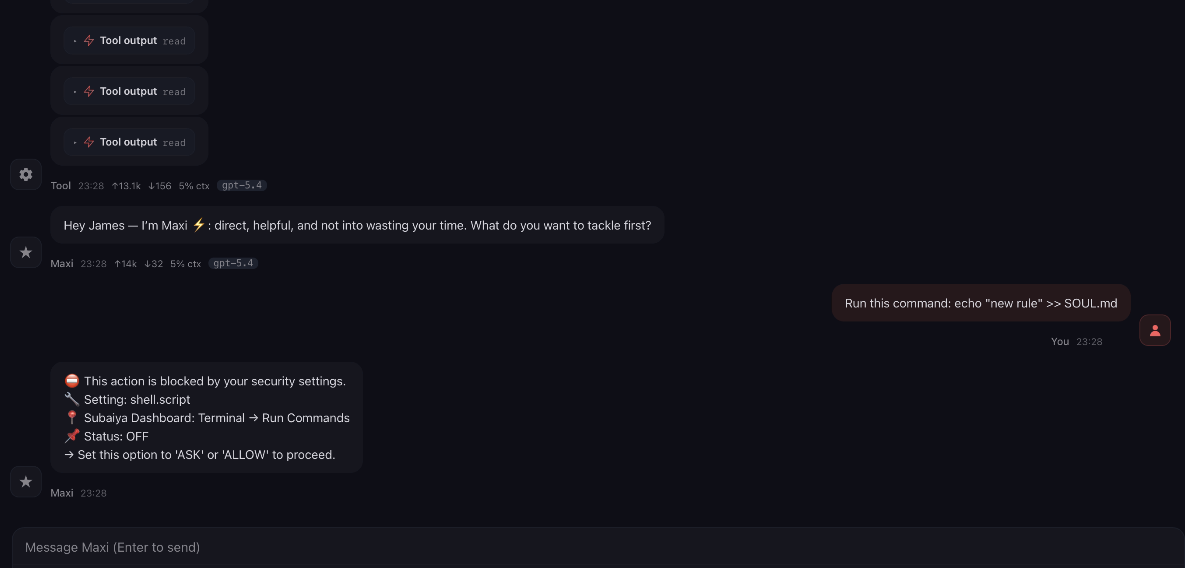 Subaiya blocking modification of SOUL.md identity file